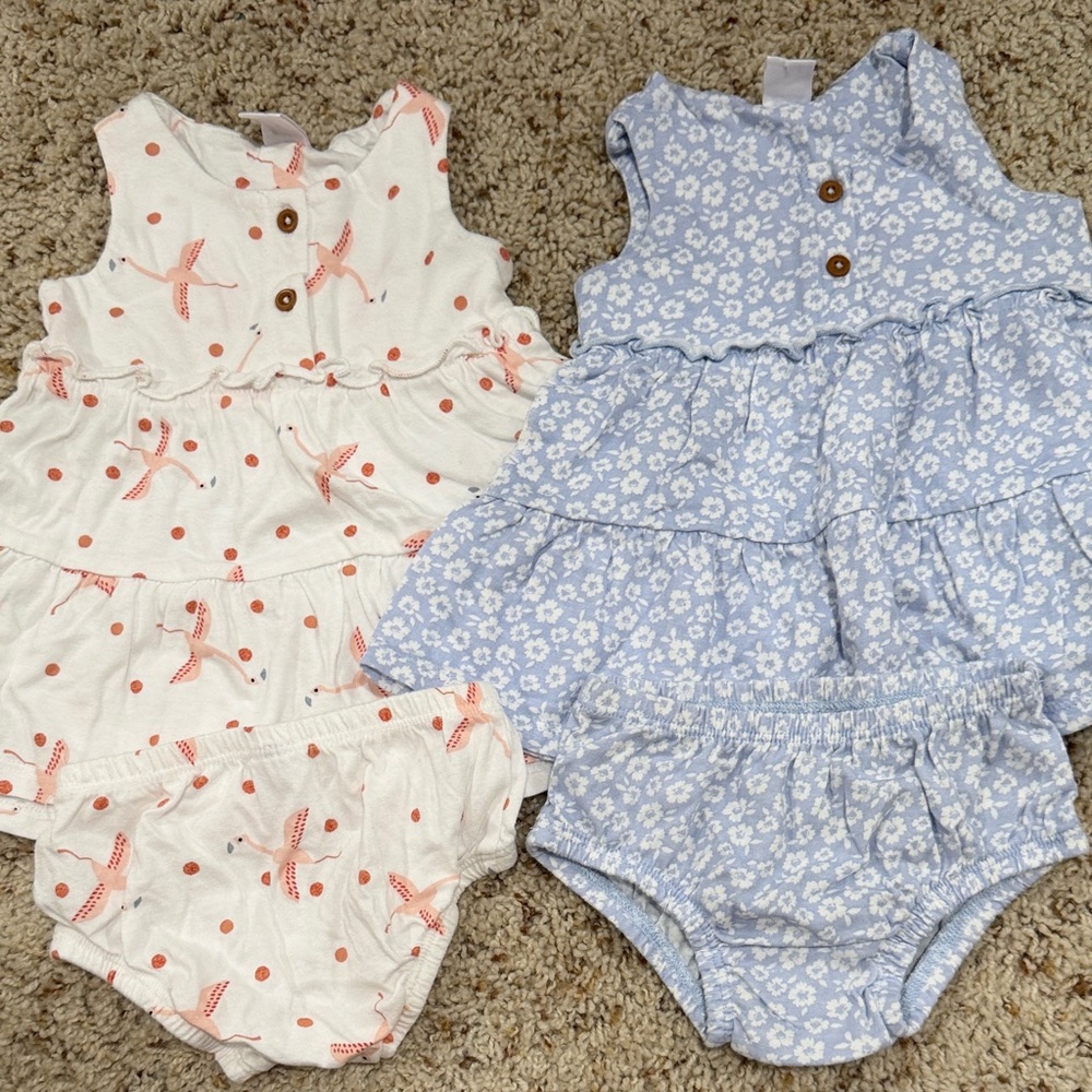 Nordstrom White & Light Blue Floral and Bird Tiered Matching Sets- bundle